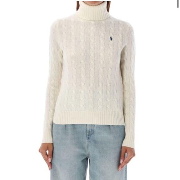 Ralph Lauren Sweaters - Ralph Lauren Cable knit turtleneck sweater preppy academia pony logo Sz Large
